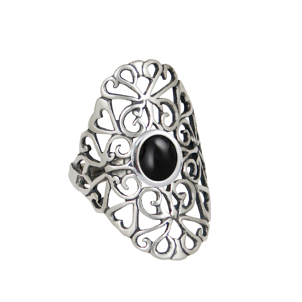 Sterling Silver Filigree Ring With Black Onyx Size 9